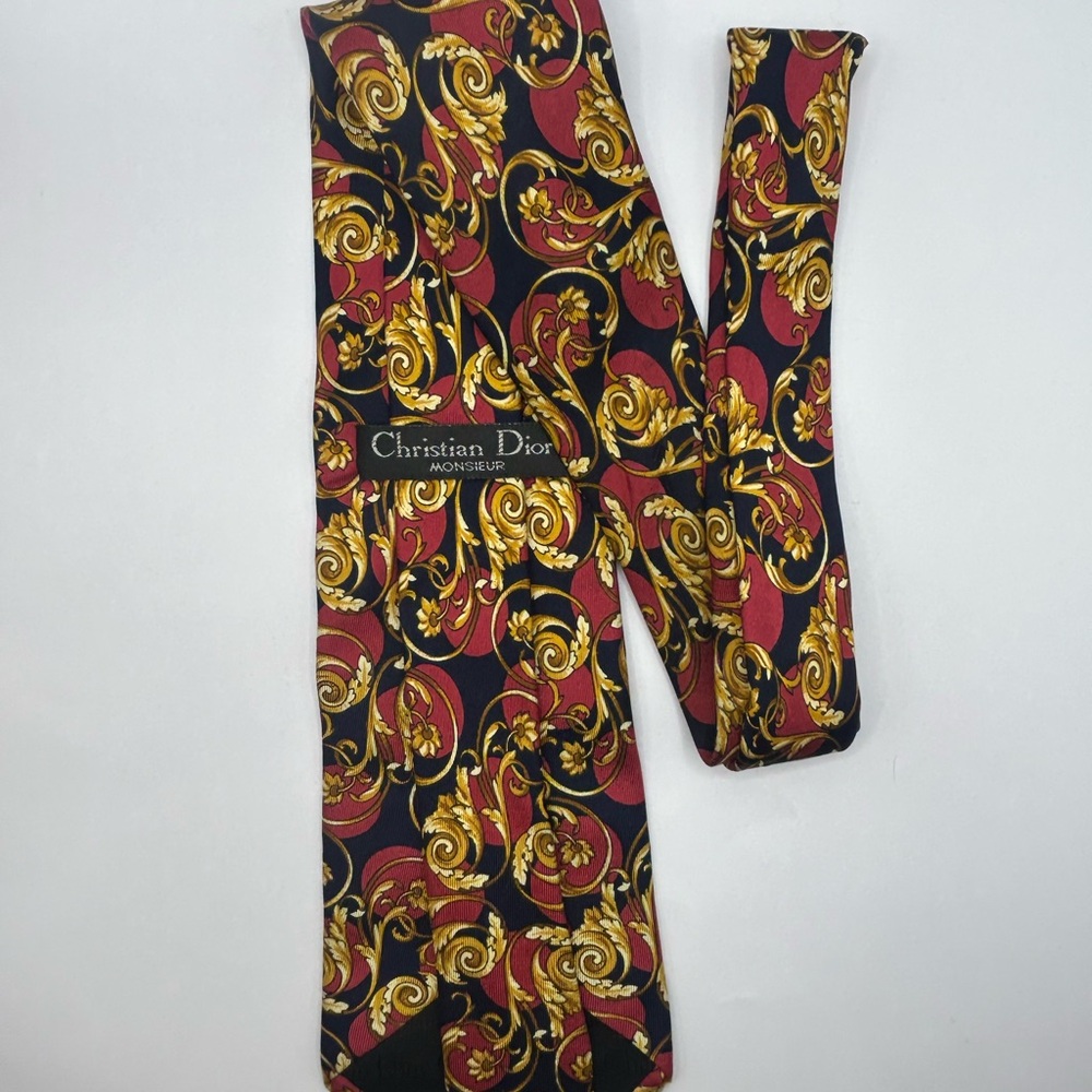 Christian Dior Red and Gold Paisley Tie